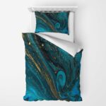 3D-SINGL POSTELJINA-Plavo-zlatni mermer