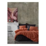 100 % Pamuk Posteljina- Kiremit Crno-Crvena