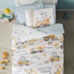 100 % Pamuk Singl Posteljina- Buildo Plava