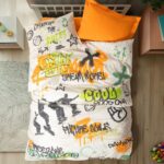 100 % Pamuk Singl Posteljina- Grafiti Oranž